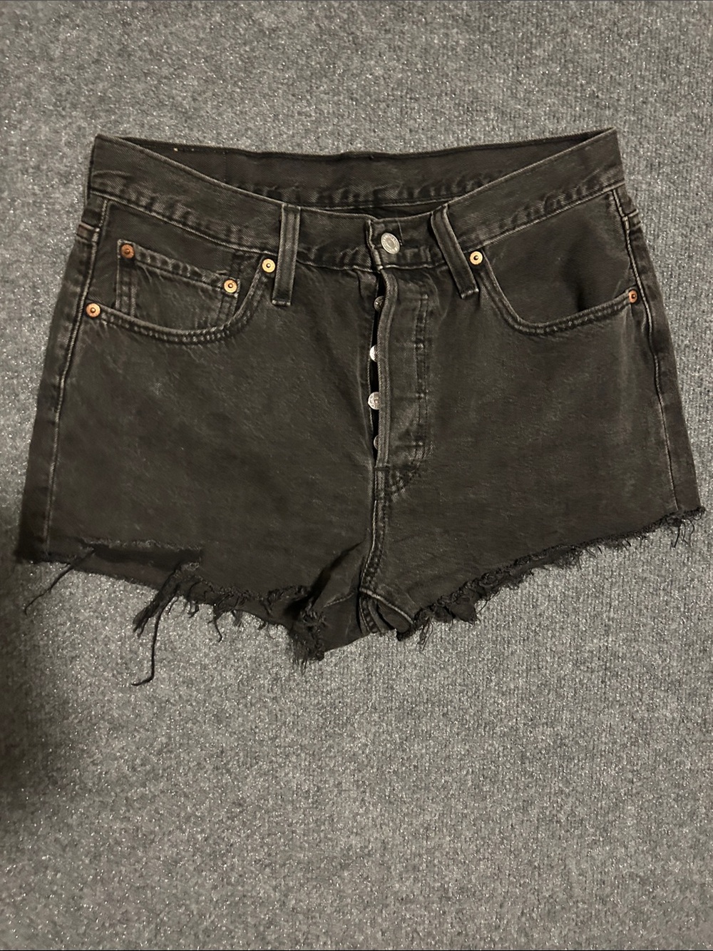 Levi's Black Distressed High-Rise Denim Shorts